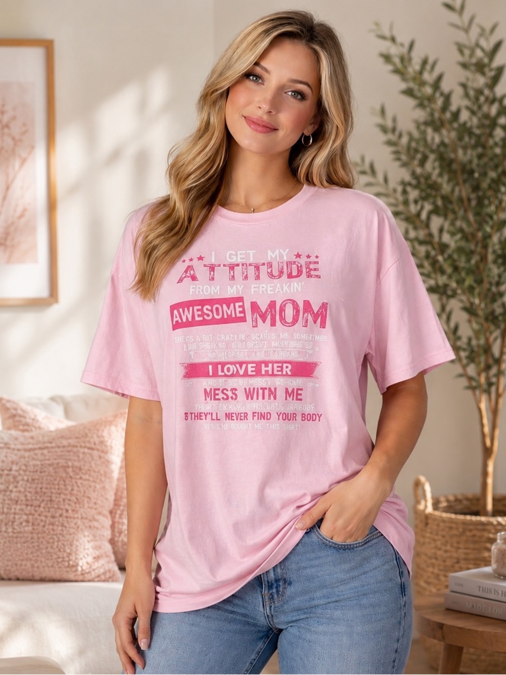 NWT Gildan Pink Graphic Mom T-Shirt | Funny Mom Quote Tee | Oversized Casual Top